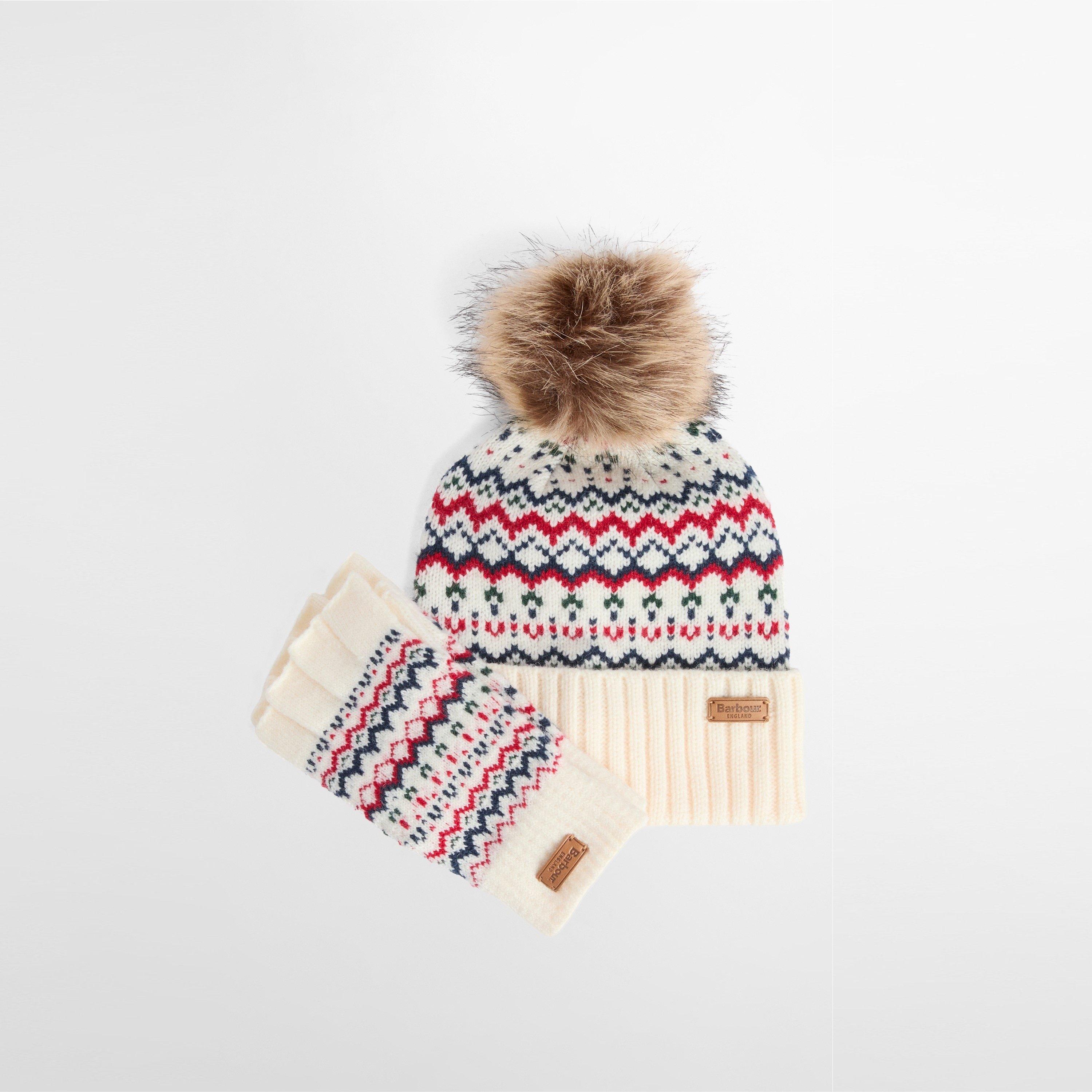 Barbour Women's Holly Fairisle Beanie And Gloves Gift Set - Antiq Whit Aw26