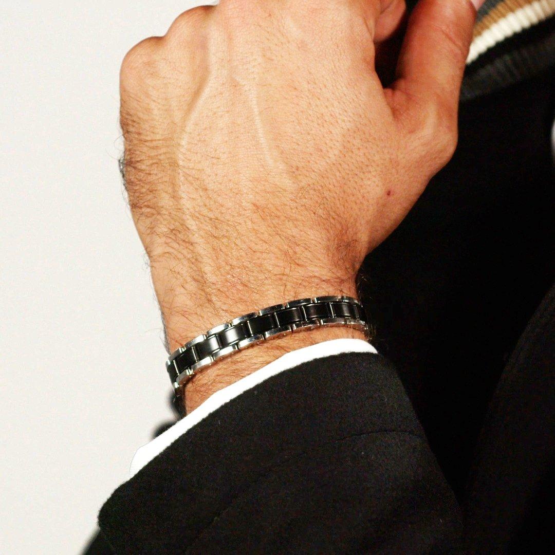 Silver - Boss - Men's Metal Links Stainless Steel Magnetic Closure Bracelet - 4