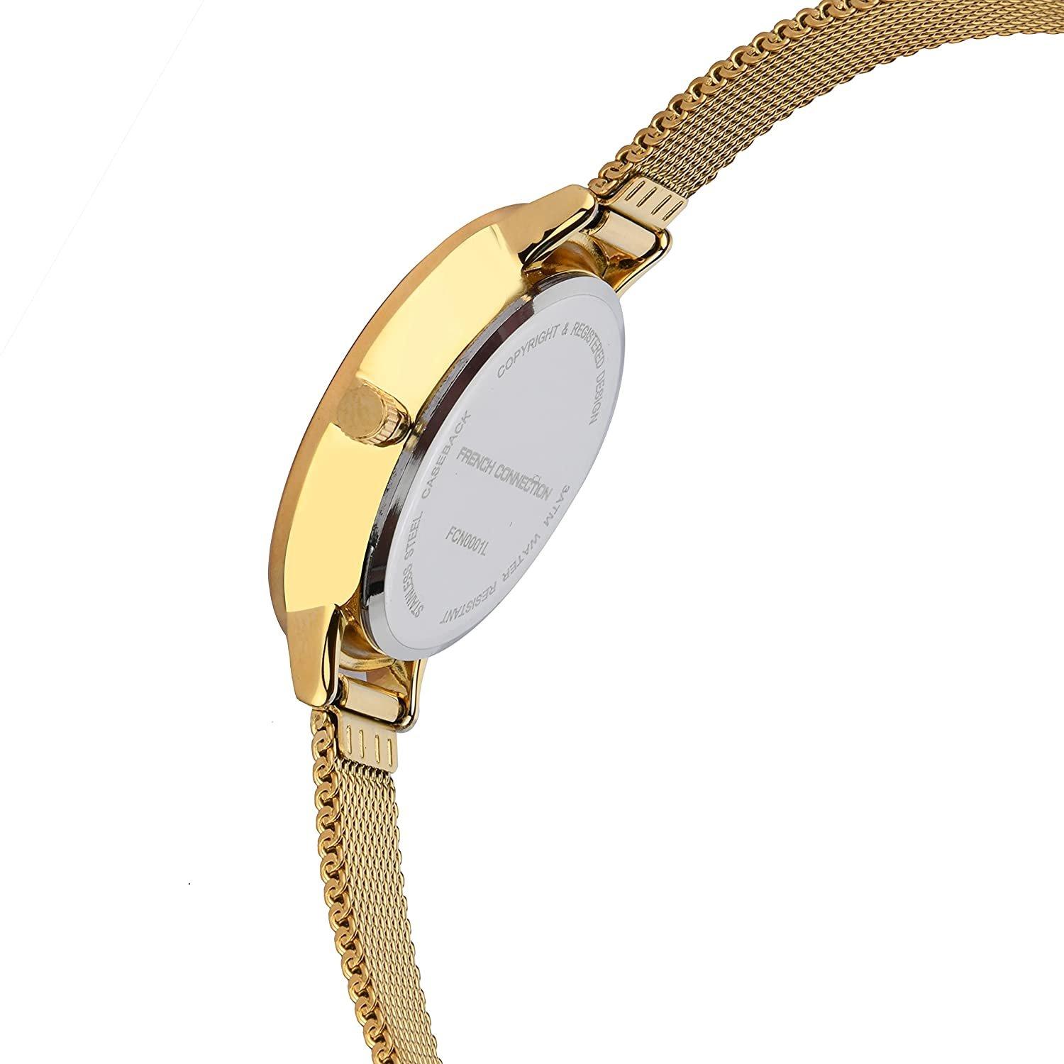 Gold - French Connection - Connection Stainless Steel Analog Gold Dial Womens Watch - 3