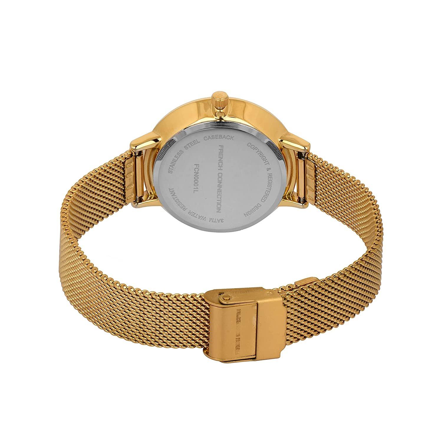 Gold - French Connection - Connection Stainless Steel Analog Gold Dial Womens Watch - 4