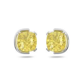 Swarovski Harmonia stud earrings, Cushion cut, Yellow, Rhodium plated