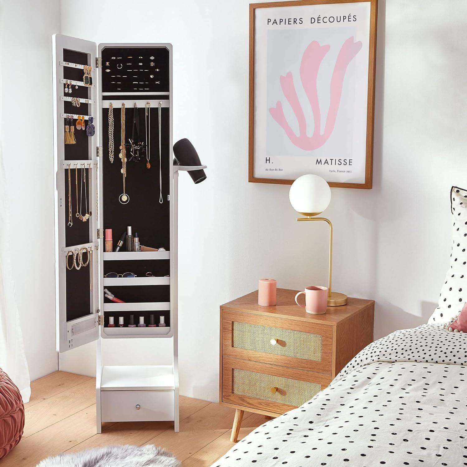 White - VonHaus - BTFY White LED Jewellery Armoire with Mirror - 2