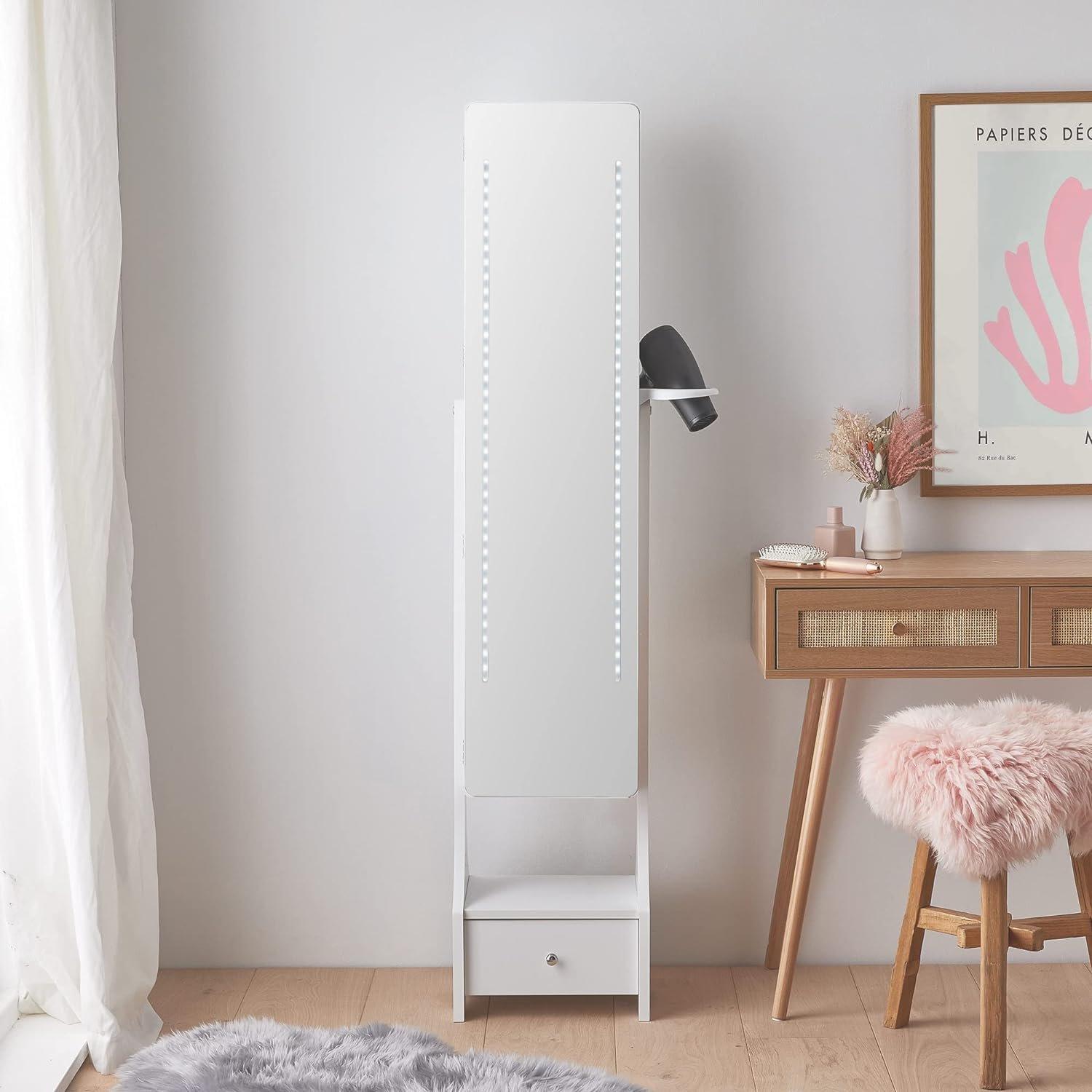 White - VonHaus - BTFY White LED Jewellery Armoire with Mirror - 3