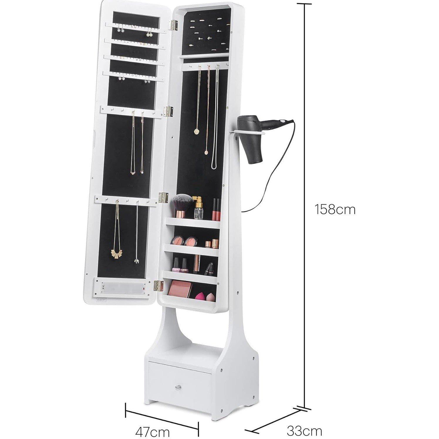 White - VonHaus - BTFY White LED Jewellery Armoire with Mirror - 4