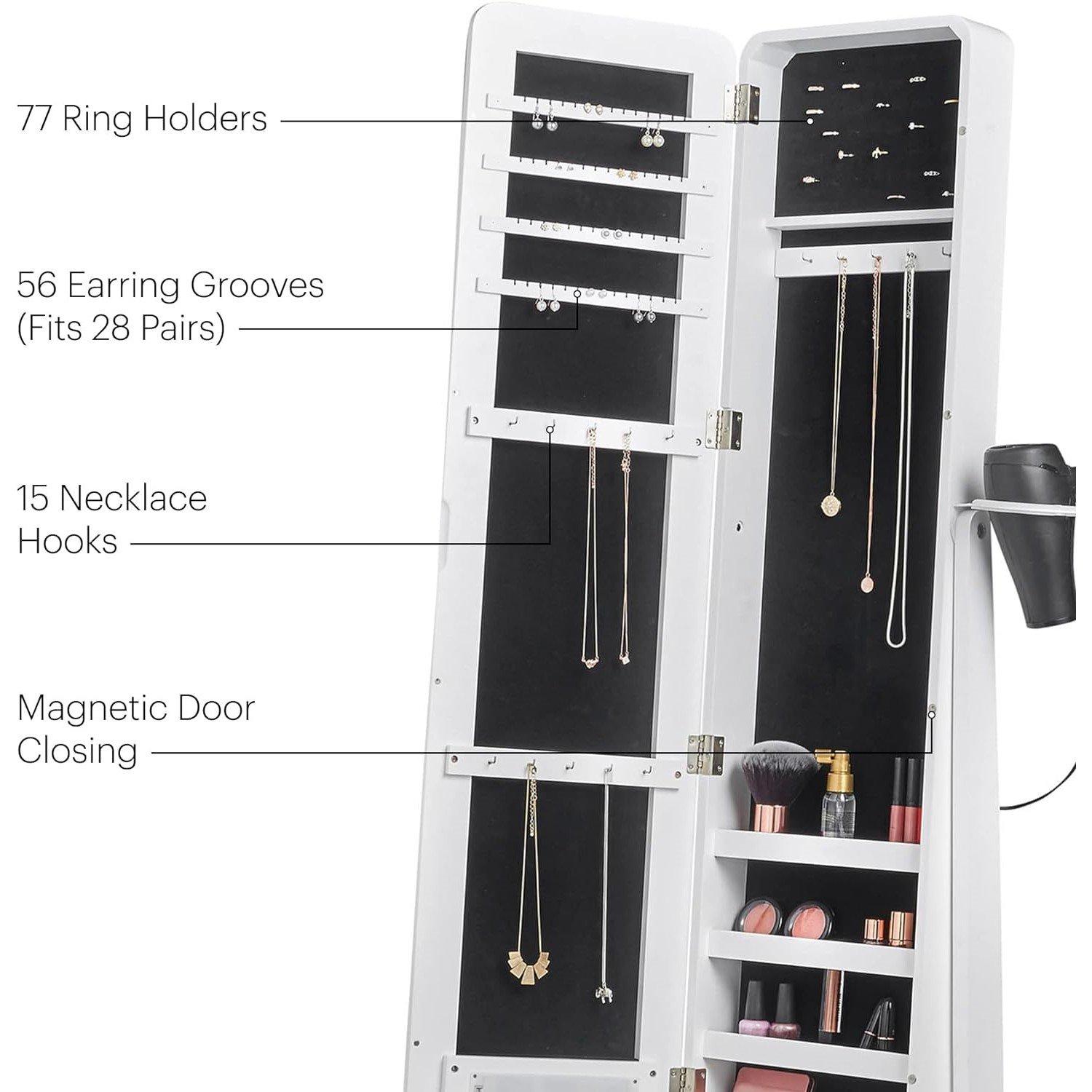 White - VonHaus - BTFY White LED Jewellery Armoire with Mirror - 6