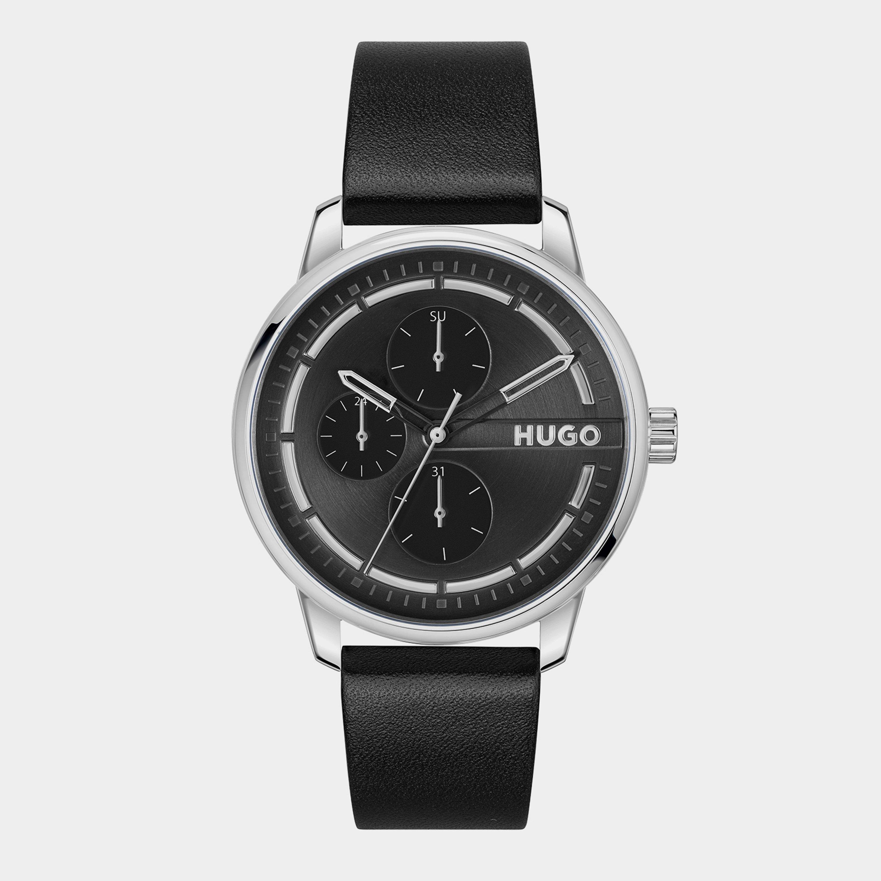 Black - Hugo - HUGO Stamp 44mm Multifunction Watch Mens - 1