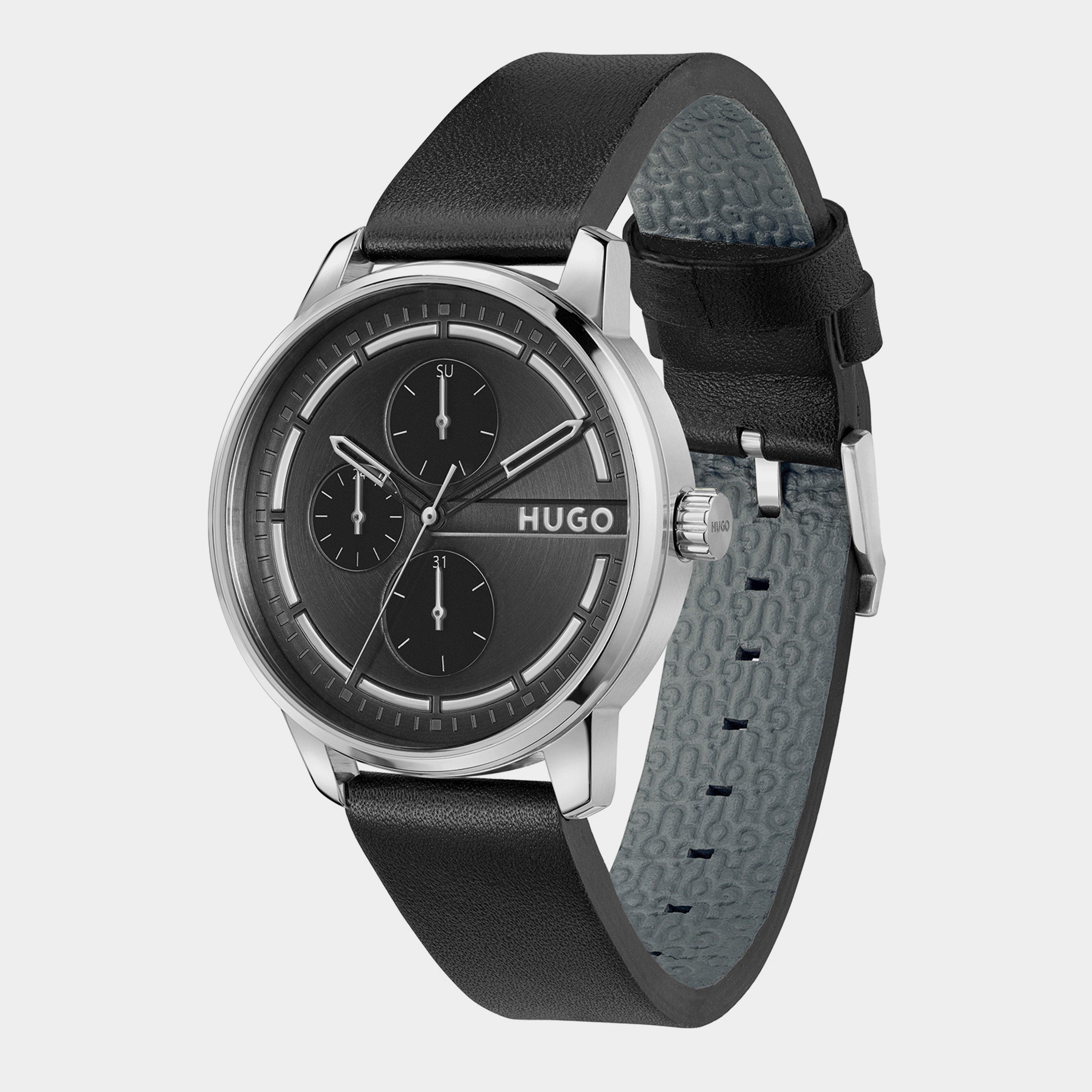 Black - Hugo - HUGO Stamp 44mm Multifunction Watch Mens - 4