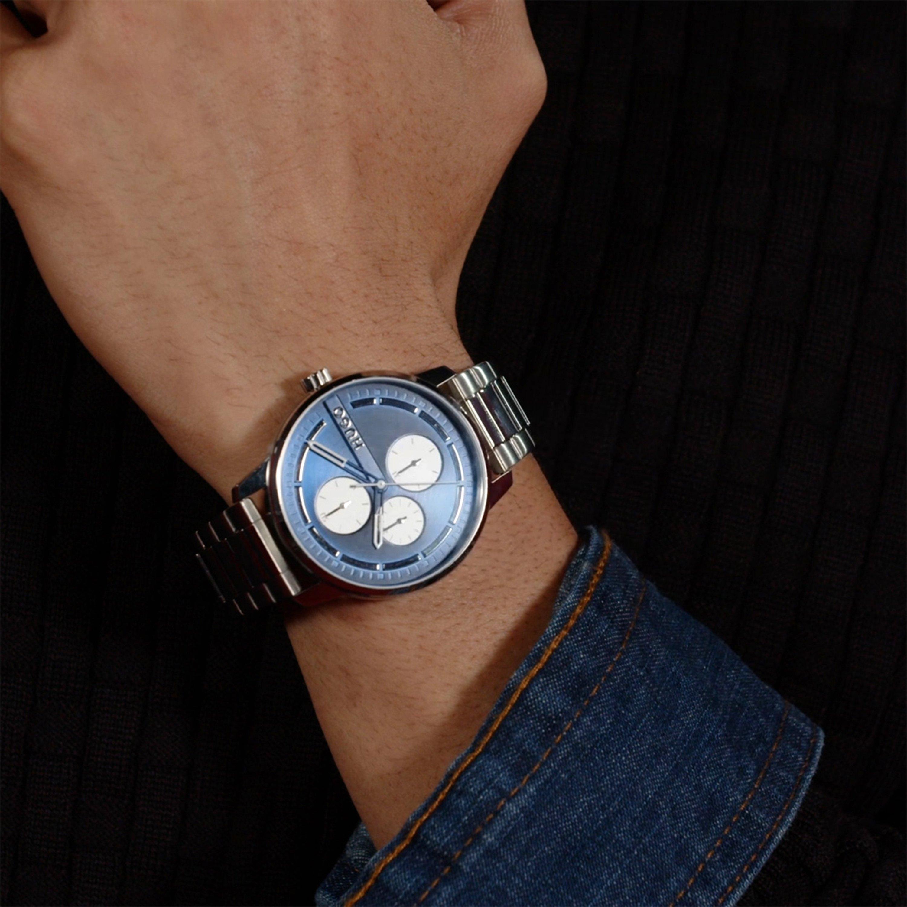 Blue - Hugo - HUGO Stamp 44mm Multifunction Watch Mens - 3