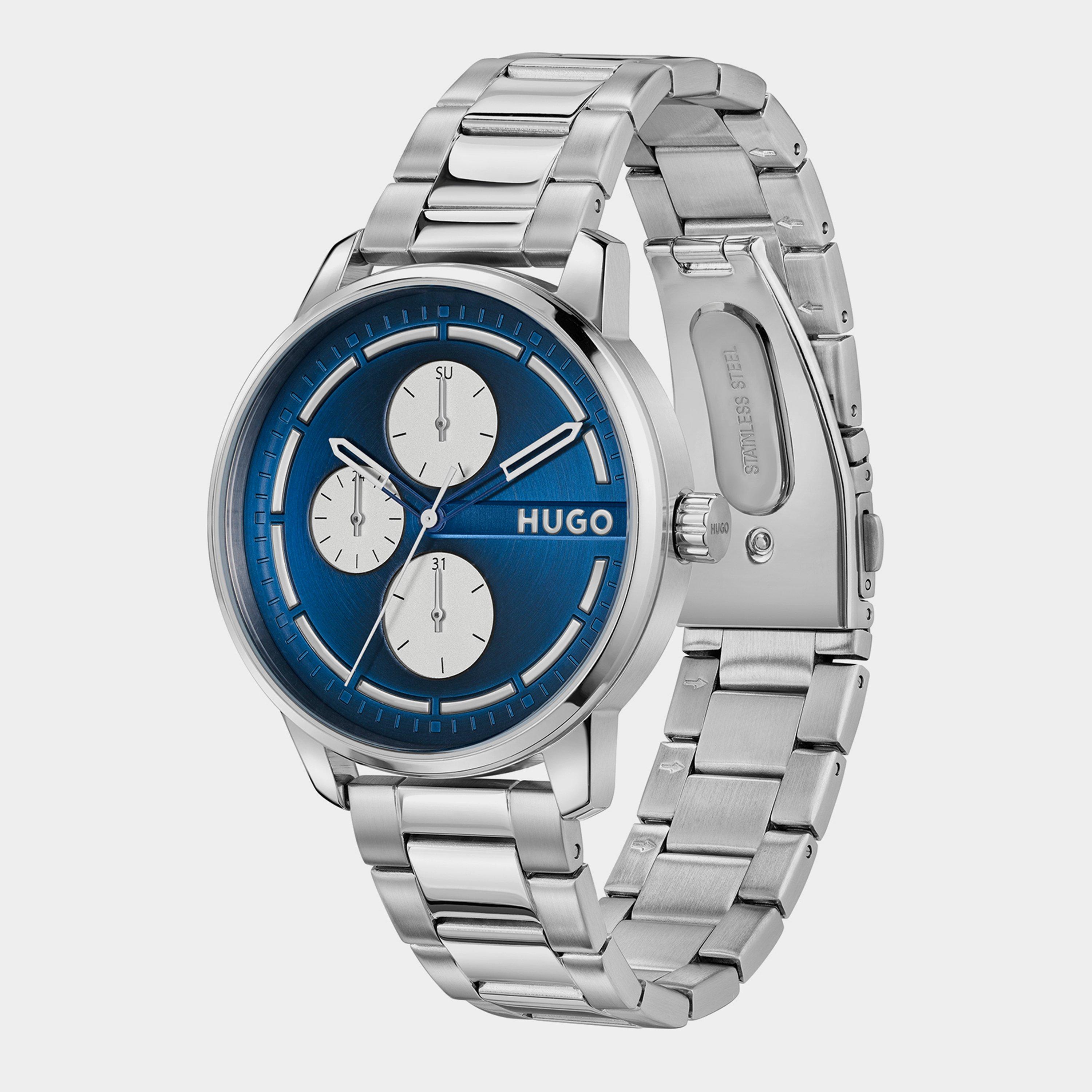Blue - Hugo - HUGO Stamp 44mm Multifunction Watch Mens - 4