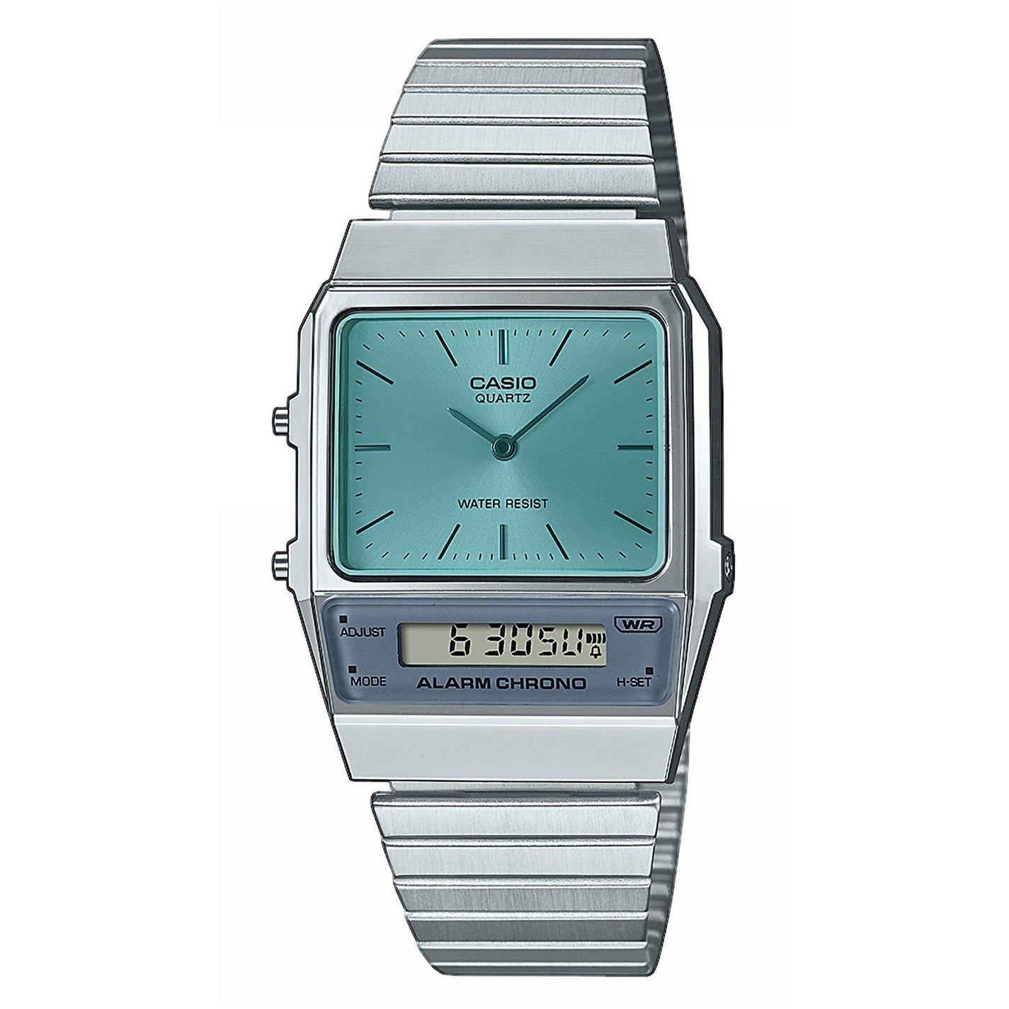 Casio Neo-Vintage Quartz Stainless Steel Digital Watch - Silver/Blue - Size 40.7 × 32.1 × 8.7 mm