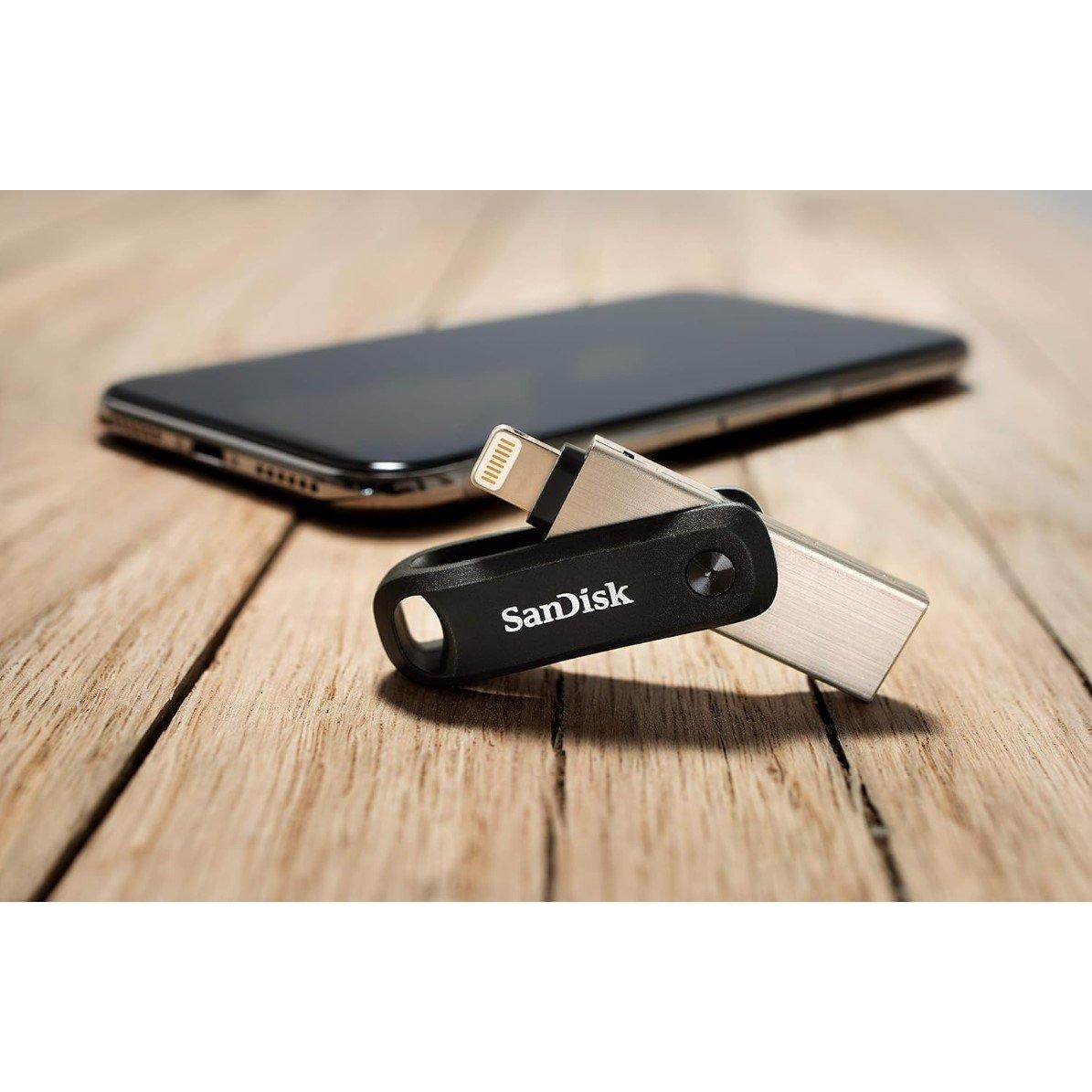 Black - SanDisk - Go Flash Drive 128GB drive for iPhone iPad PC Mac iPhone Lightning & USB 3. connectors - 4