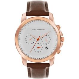 French Connection Connection czar SILVER Round Analog Watch With Brown Strap for Men
