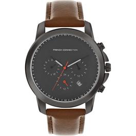 French Connection Connection czar GUN Round Analog Watch With Brown Strap for Men