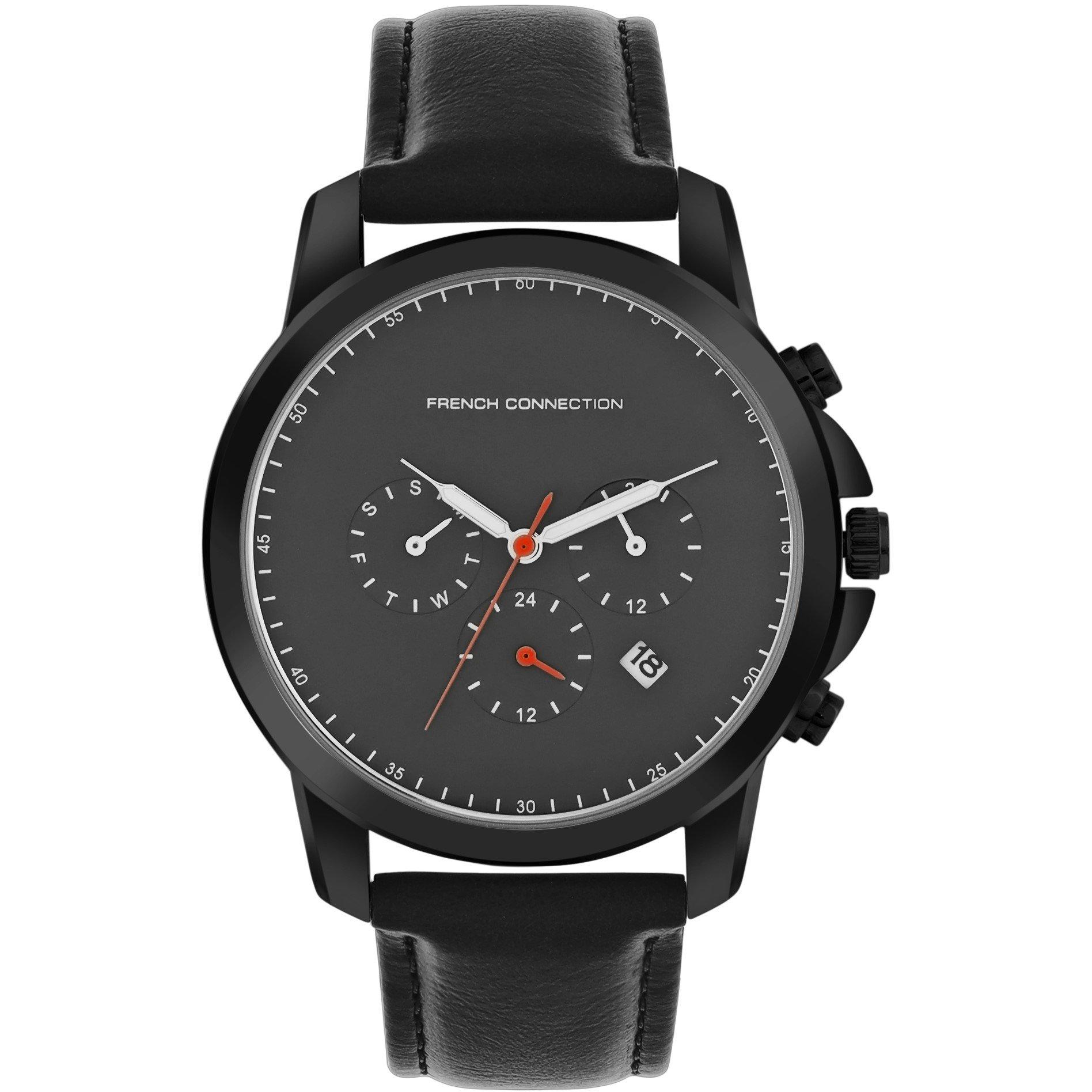 Grey - French Connection - Connection czar GUN Round Analog Watch With Black Strap for Men - 1