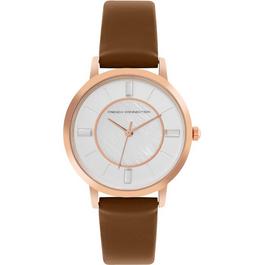 French Connection Connection Ephiphany MOP WHITE Round Analog Watch With Brown Strap for Women