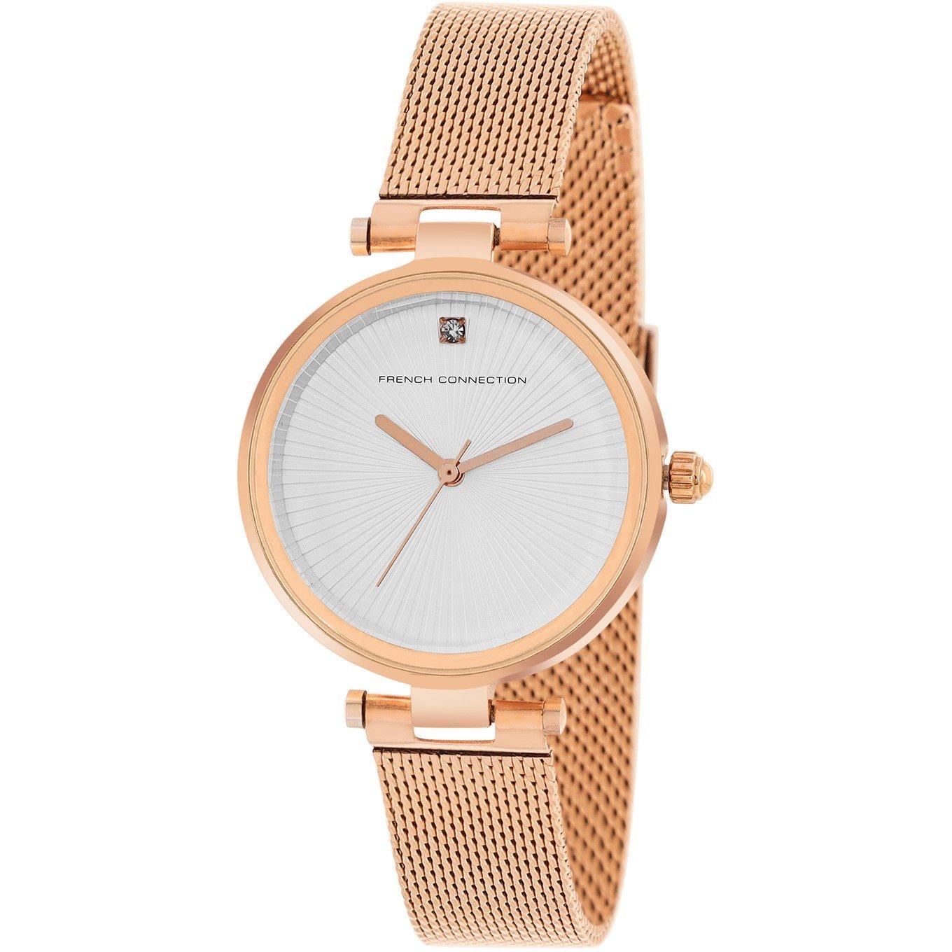 Gold - French Connection - Connection Haven SILVER Round Analog Watch With Rose Gold Strap for Women - 2