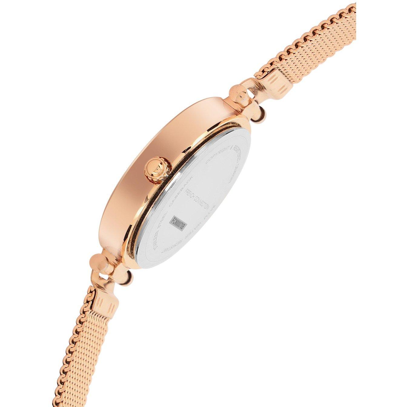 Gold - French Connection - Connection Haven SILVER Round Analog Watch With Rose Gold Strap for Women - 4