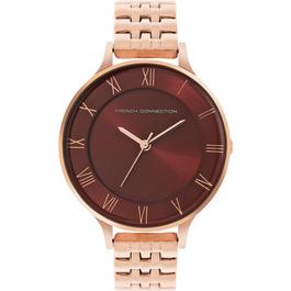 French Connection Connection Amour MAROON Round Analog Watch With Rose Gold Metal Strap for Women