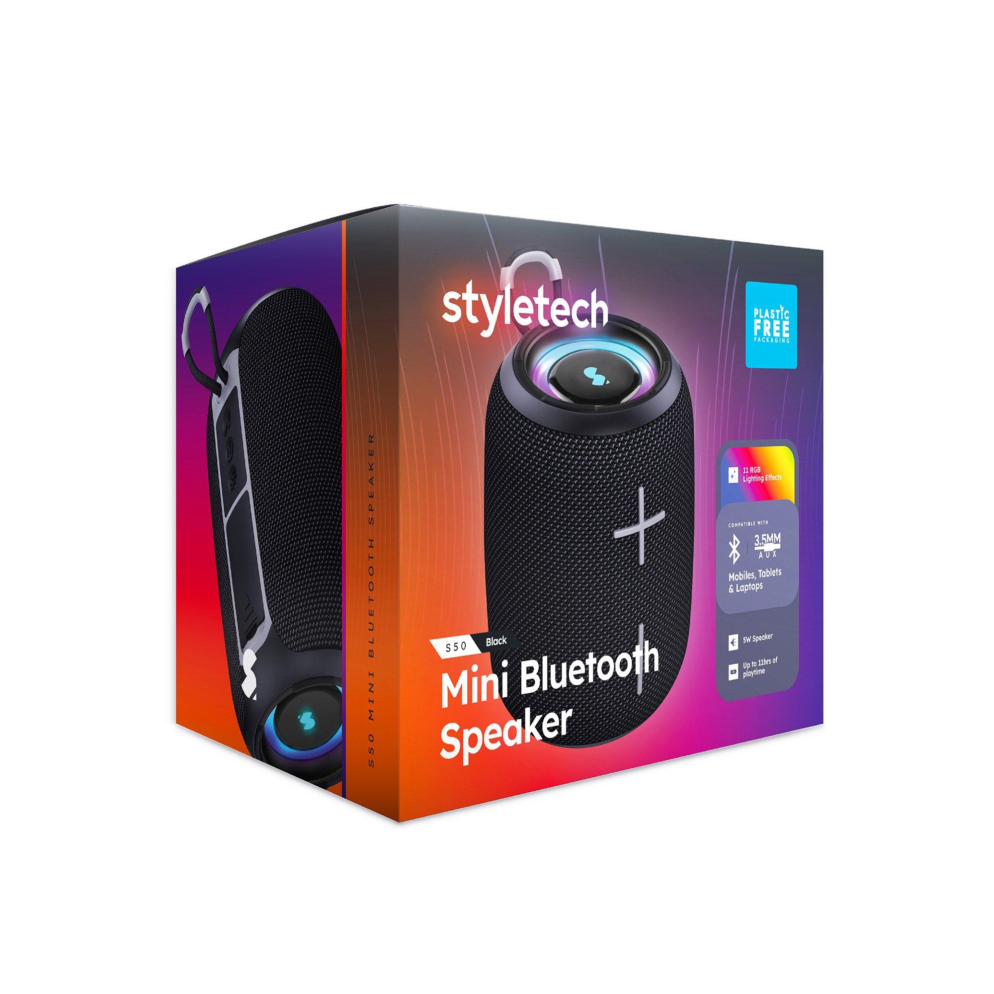 Black - Styletech - BS50 Mini Bluetooth Speaker – Black with Grey Trim - 2