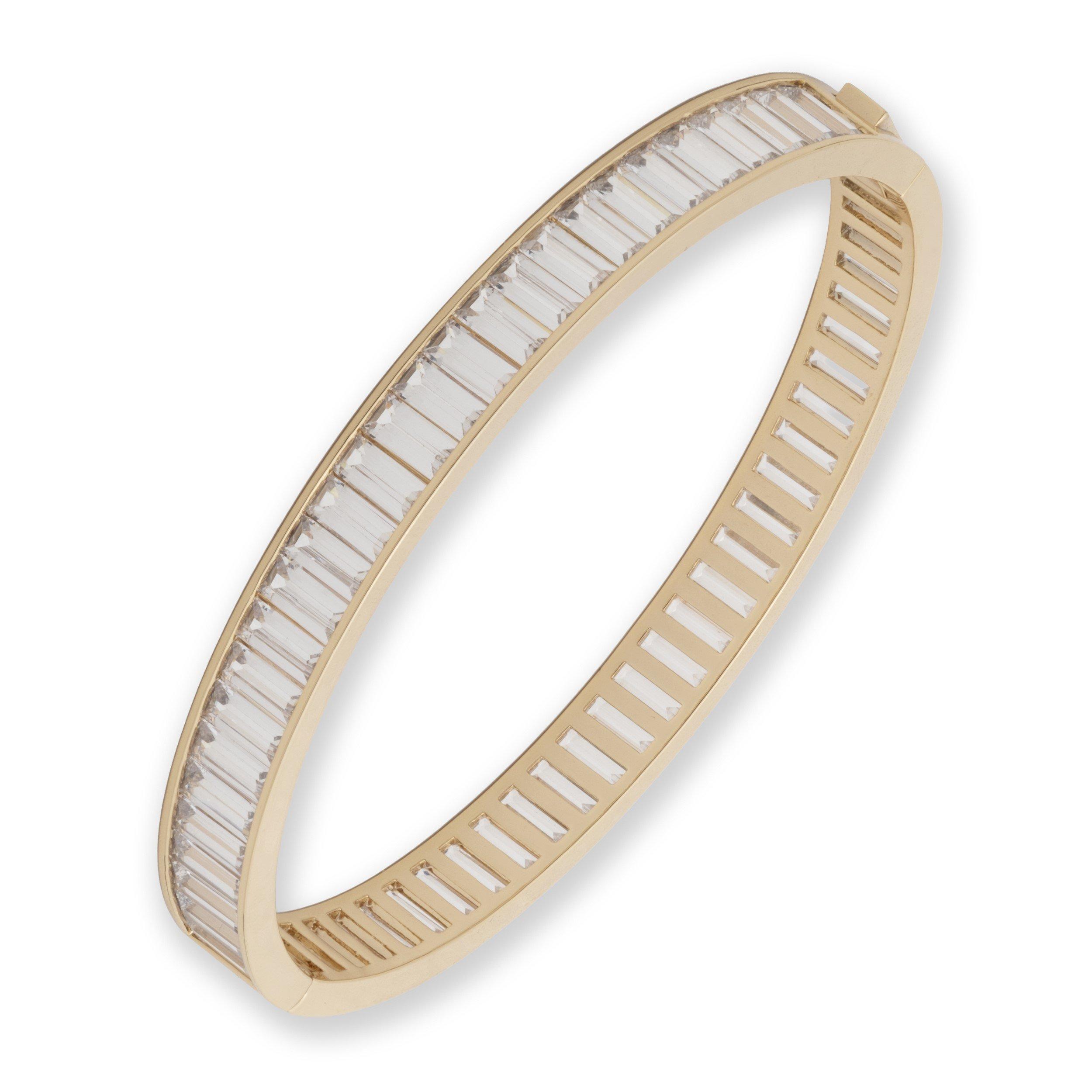 GLD/CRY - Lauren by Ralph Lauren - Lauren Ralph Lauren Gold Tone & Crystal Baguette Hinge Bangle - 1