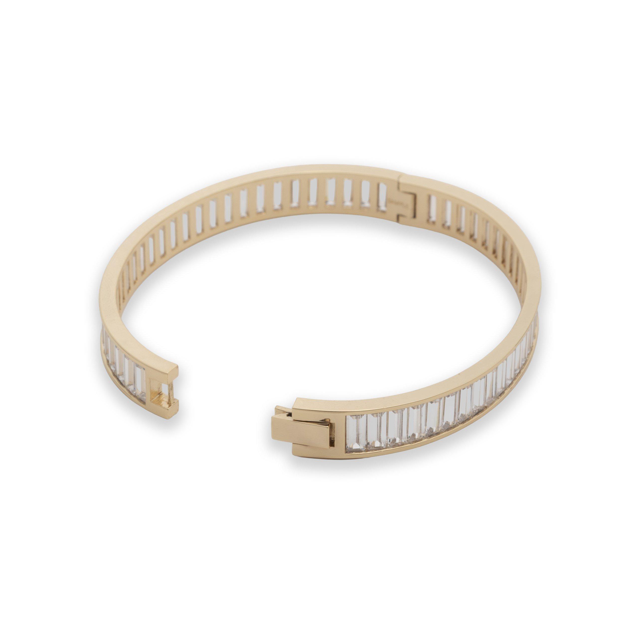 GLD/CRY - Lauren by Ralph Lauren - Lauren Ralph Lauren Gold Tone & Crystal Baguette Hinge Bangle - 2