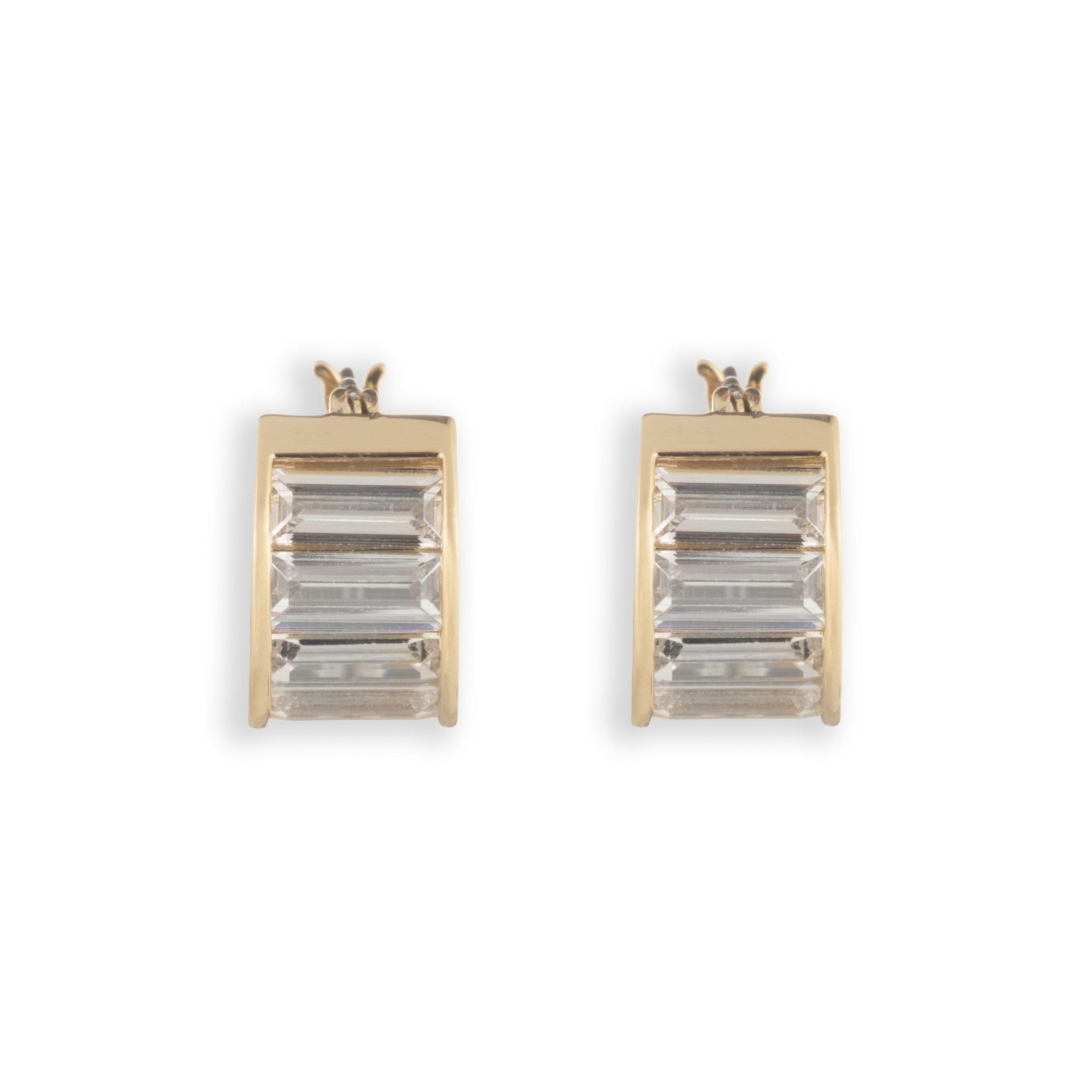 GLD/CRY - Lauren by Ralph Lauren - Lauren Ralph Lauren Gold Tone & Crystal Baguette Hoop Earrings - 1