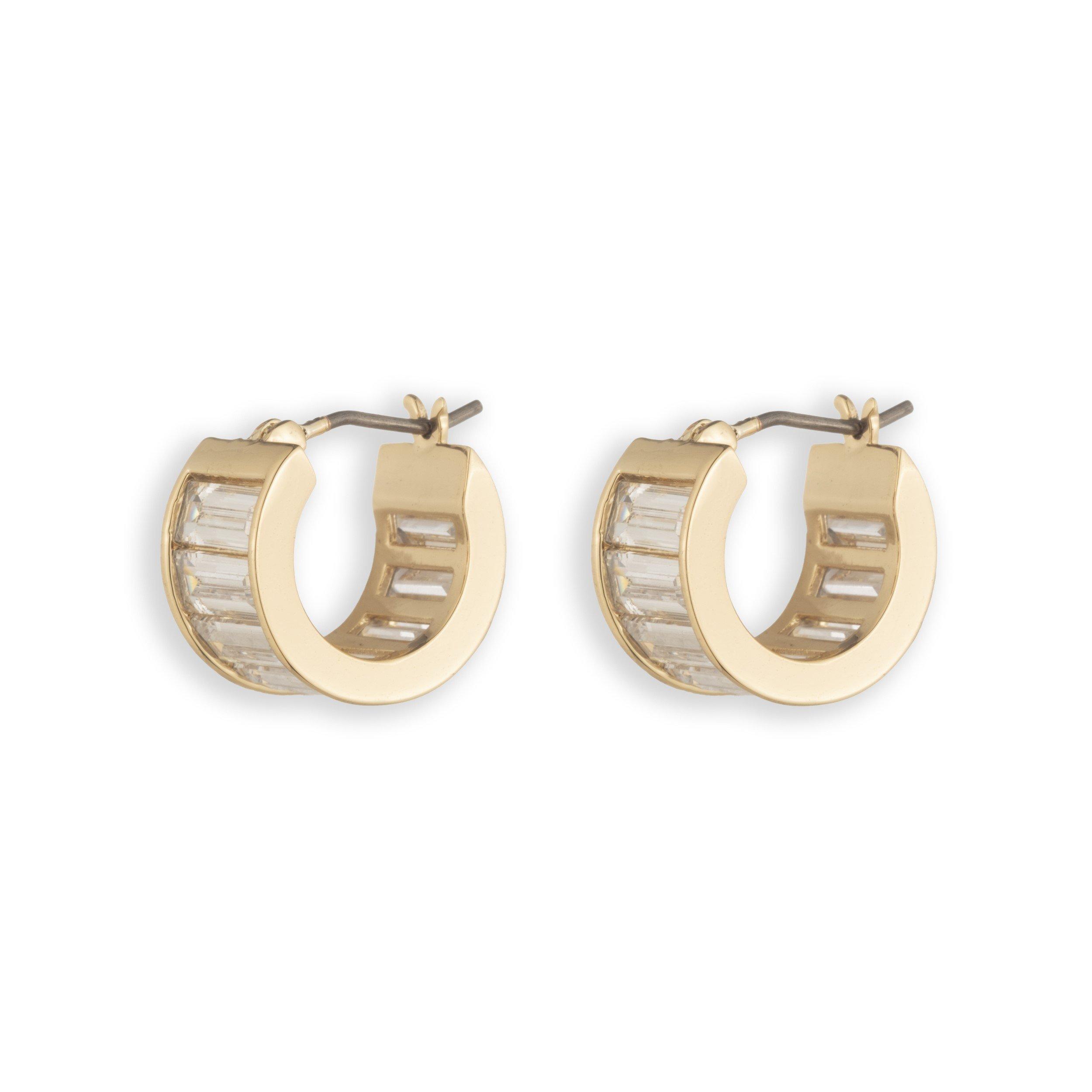 GLD/CRY - Lauren by Ralph Lauren - Lauren Ralph Lauren Gold Tone & Crystal Baguette Hoop Earrings - 2