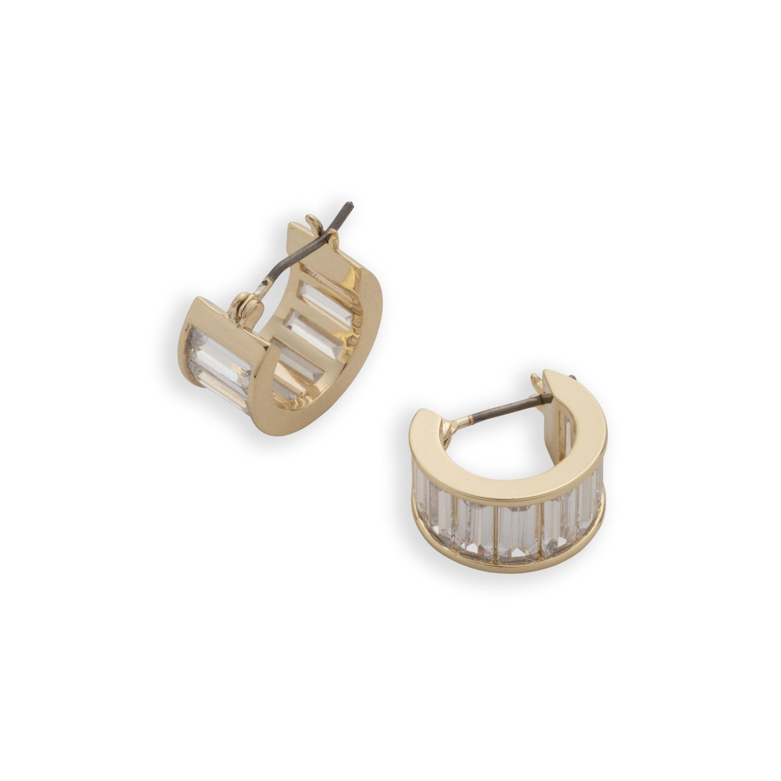 GLD/CRY - Lauren by Ralph Lauren - Lauren Ralph Lauren Gold Tone & Crystal Baguette Hoop Earrings - 3