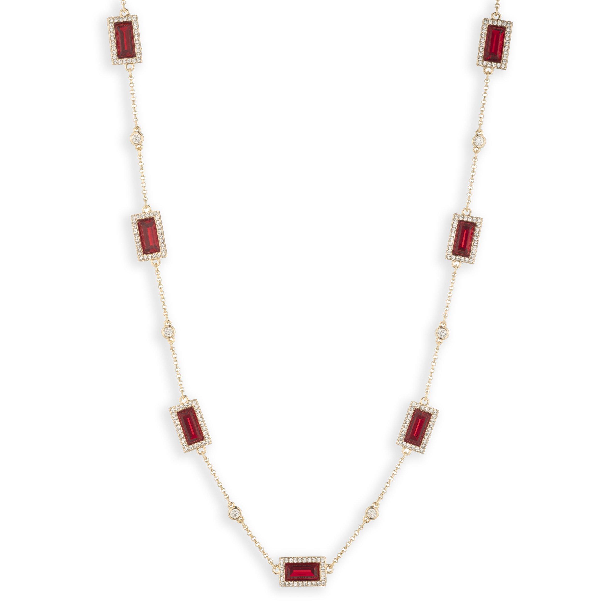 GLD/SIAM - Lauren by Ralph Lauren - Lauren Ralph Lauren Gold Tone & Siam Red Station Collar Necklace - 1