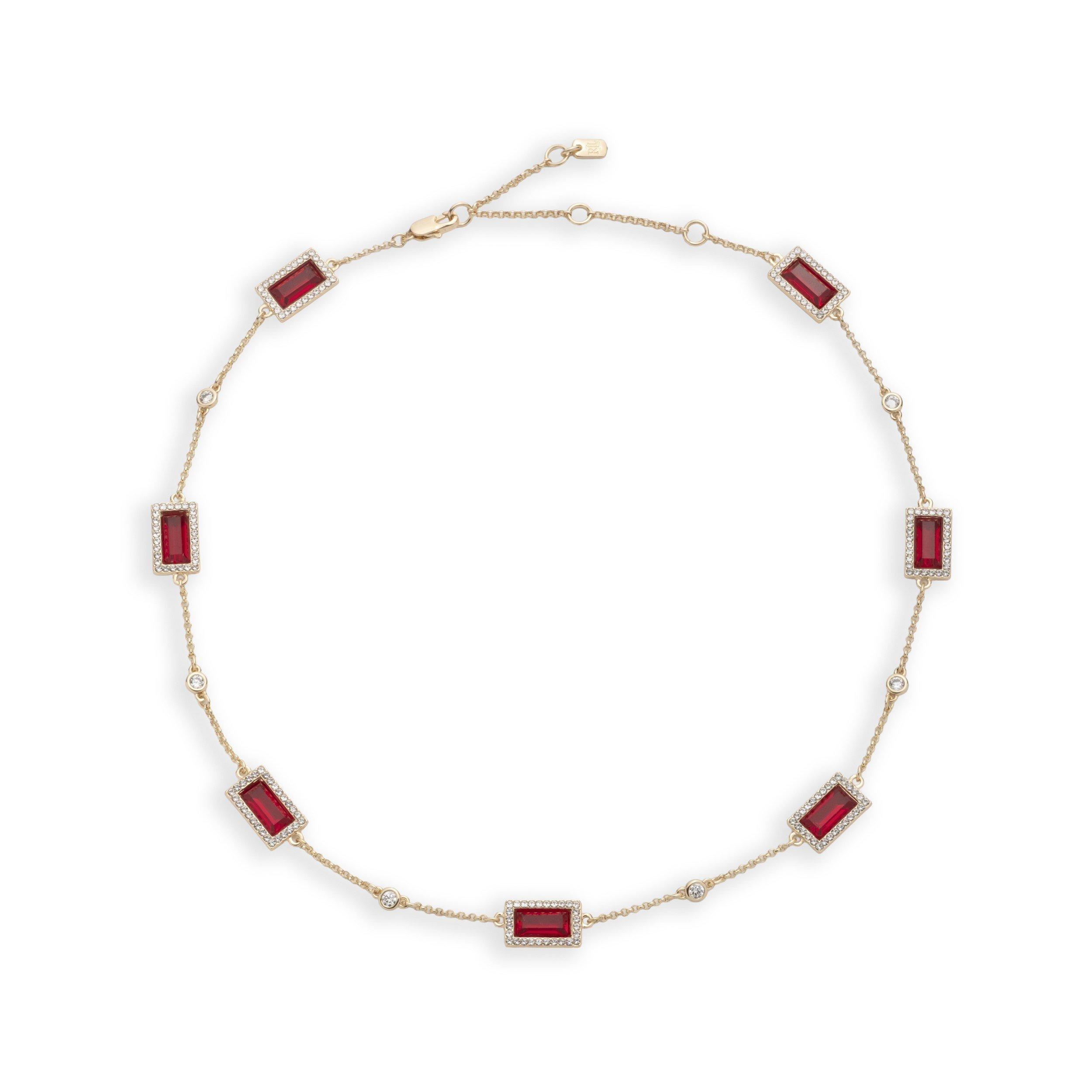 GLD/SIAM - Lauren by Ralph Lauren - Lauren Ralph Lauren Gold Tone & Siam Red Station Collar Necklace - 2