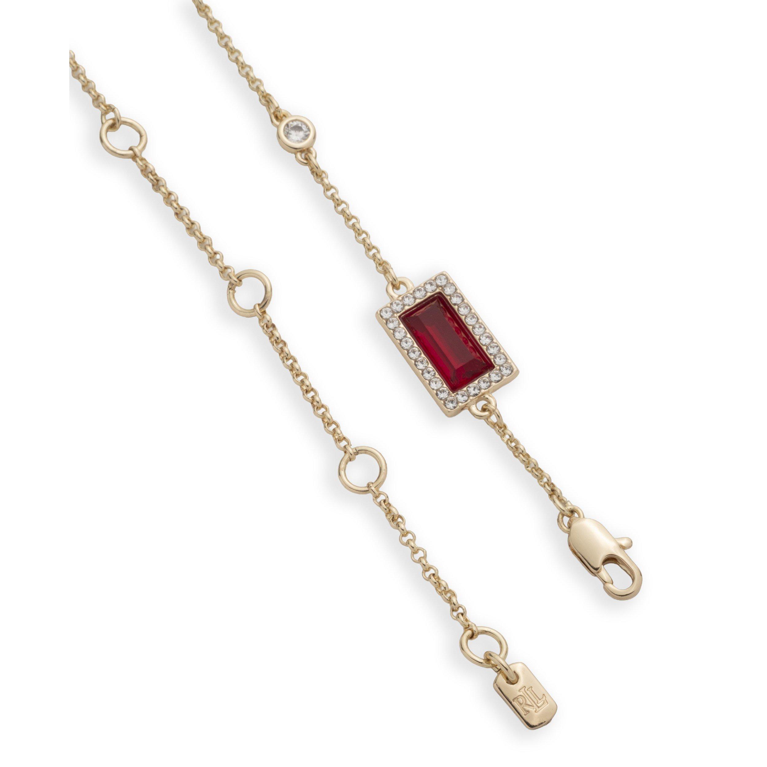 GLD/SIAM - Lauren by Ralph Lauren - Lauren Ralph Lauren Gold Tone & Siam Red Station Collar Necklace - 3