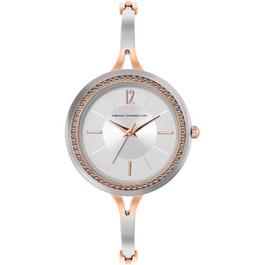 French Connection Connection Eva SILVER Round Analog Watch With Rose Tone Metal Strap for Women