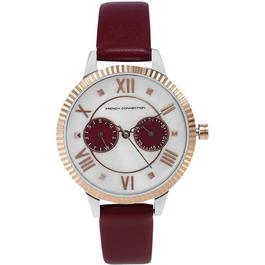 French Connection Connection White MOP Dial with Maroon Eyes Luxury Watch for women