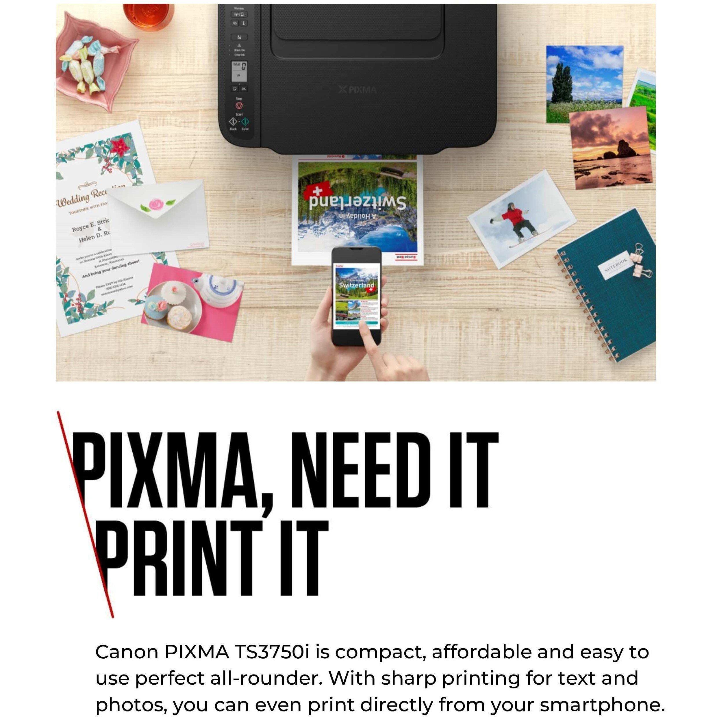 Zwart - Canon - Canon Pixma TS3750I All-in-One Wi-Fi Printer Scanner Copier and Cloud - 3