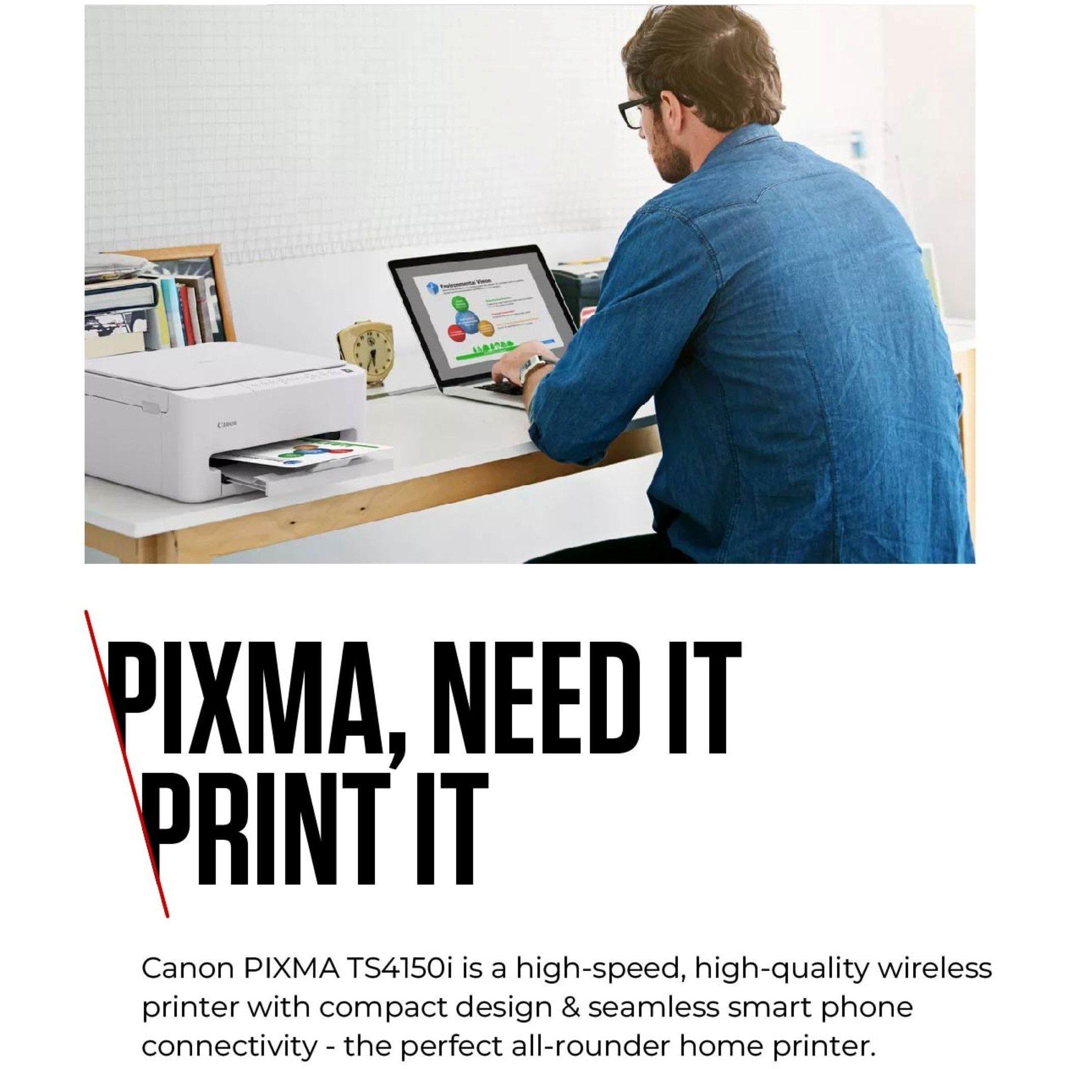 White - Canon - Canon Pixma TS4150I Wi-Fi All-in-One Printer Scanner and Copier - 3
