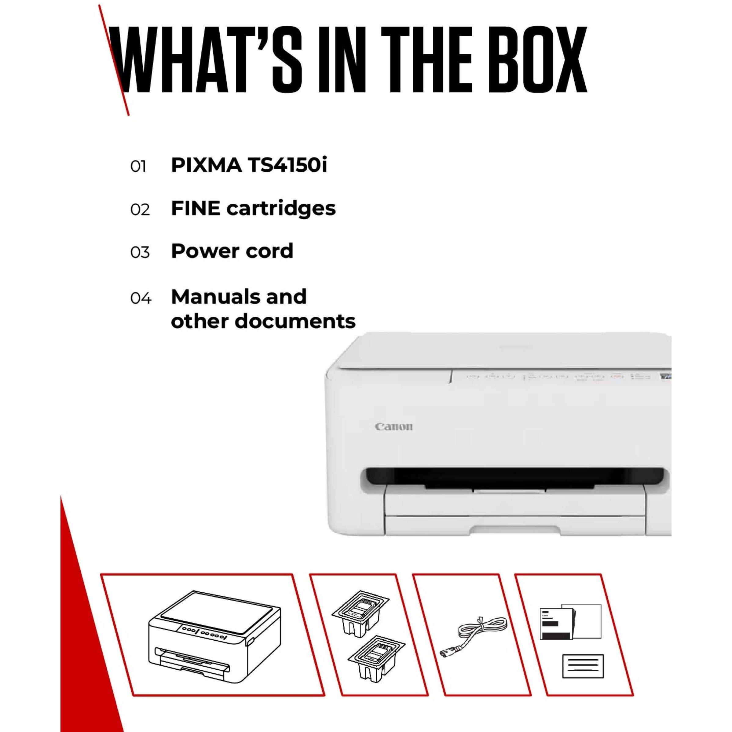 White - Canon - Canon Pixma TS4150I Wi-Fi All-in-One Printer Scanner and Copier - 7