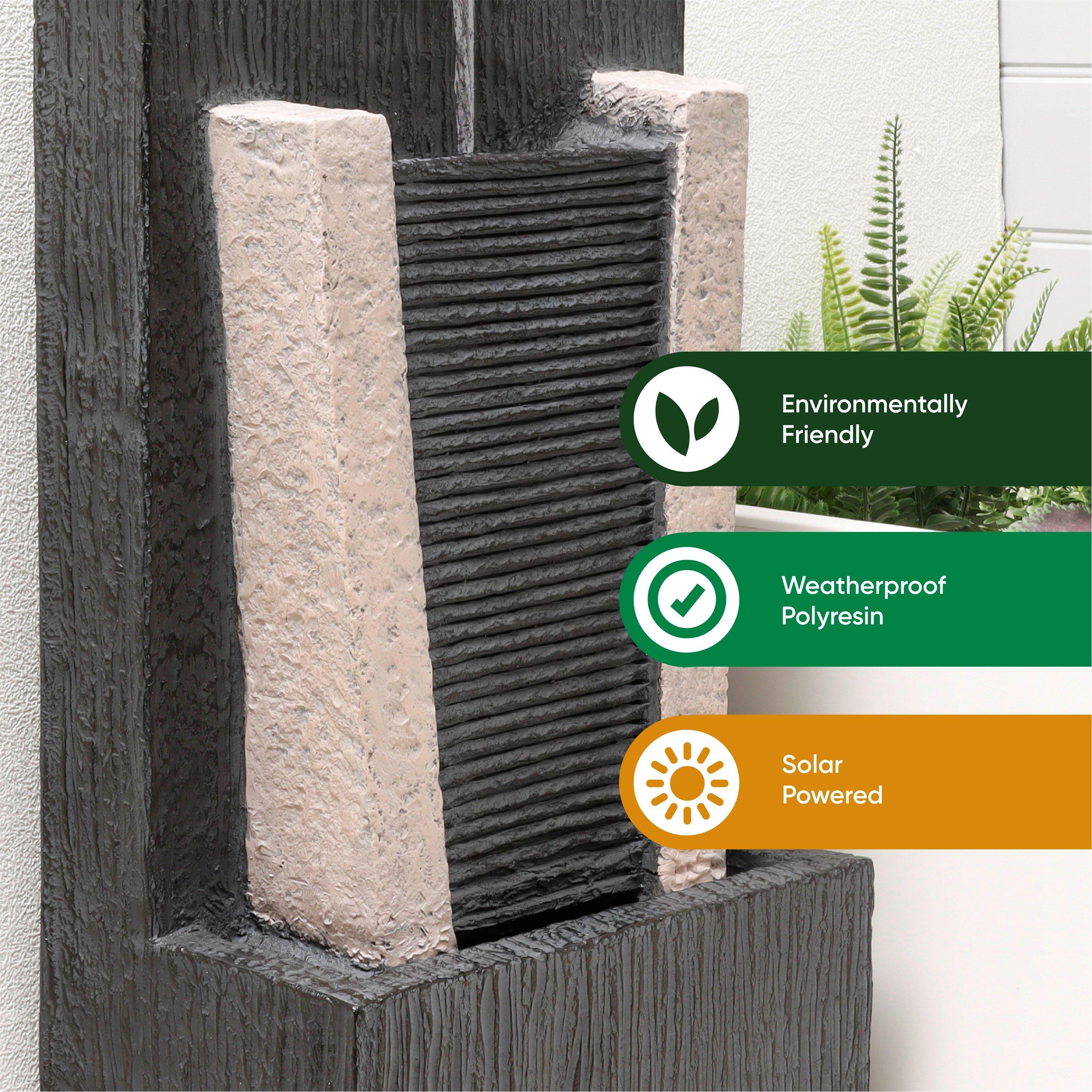 Grey - Streetwize - Solar Water Feature - Stone Column Water Fountain - 4