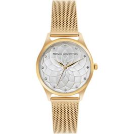 French Connection Connection Cleo WHITE Round Analog Watch With Gold Mesh Strap for Women