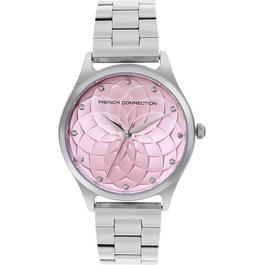 French Connection Connection Cleo PINK Round Analog Watch With Steel Metal Strap for Women