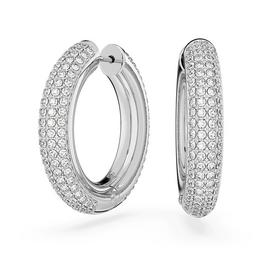 Swarovski Dextera hoop earrings, Medium, White, Rhodium plated