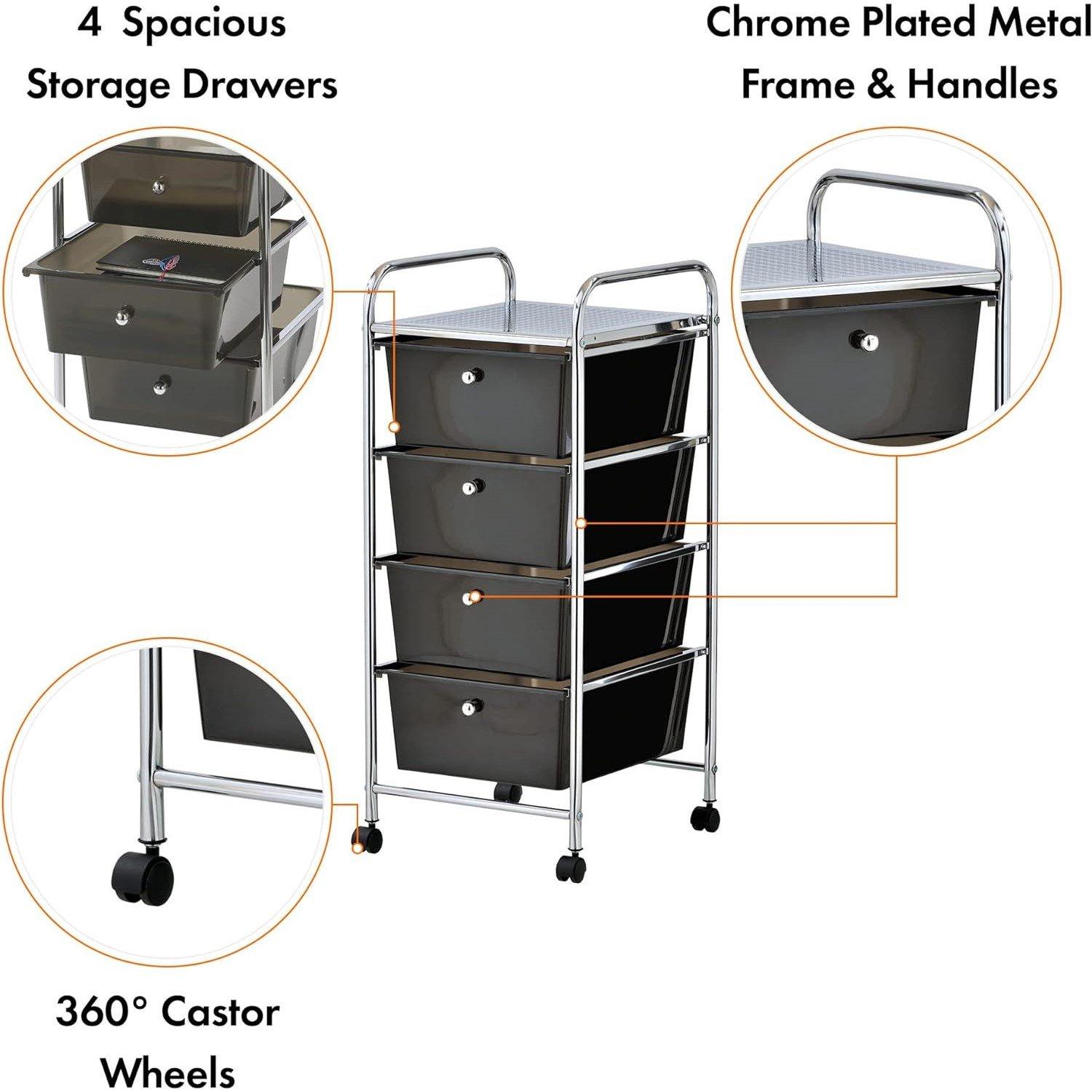 Black - VonHaus - VonHaus Plastic 4 Drawer Trolley - 6