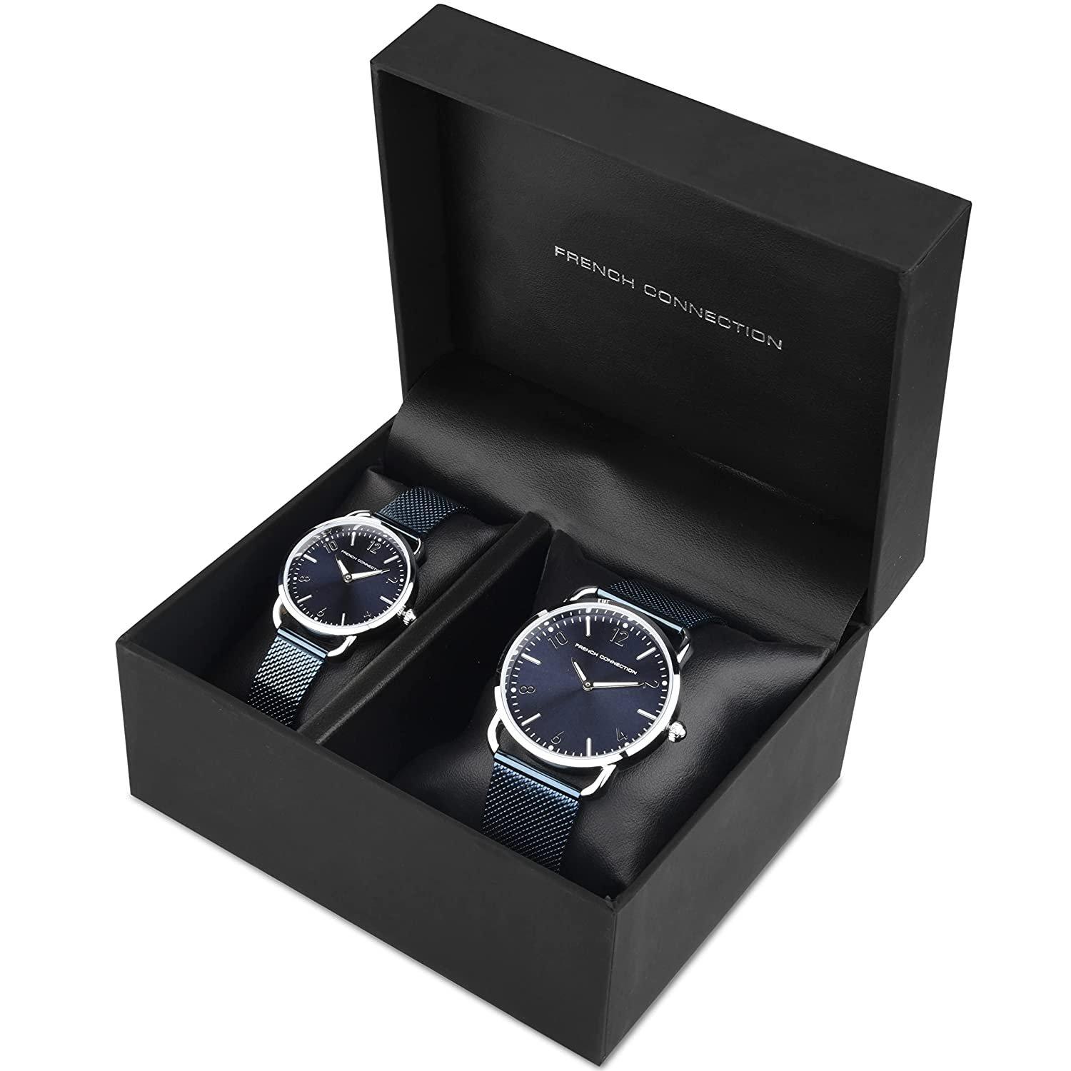 Blå - French Connection - Connection Analog Blue Dial Pair Watch - 4