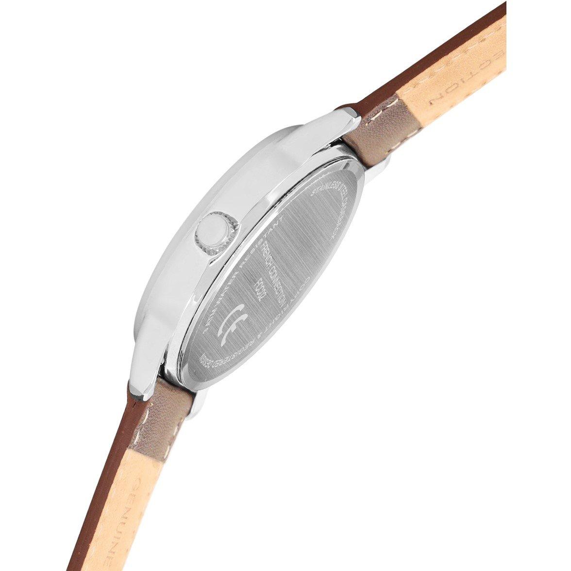 White - French Connection - French Connection Silver Case Round Shape Brown Strap Quartz Watch - 5