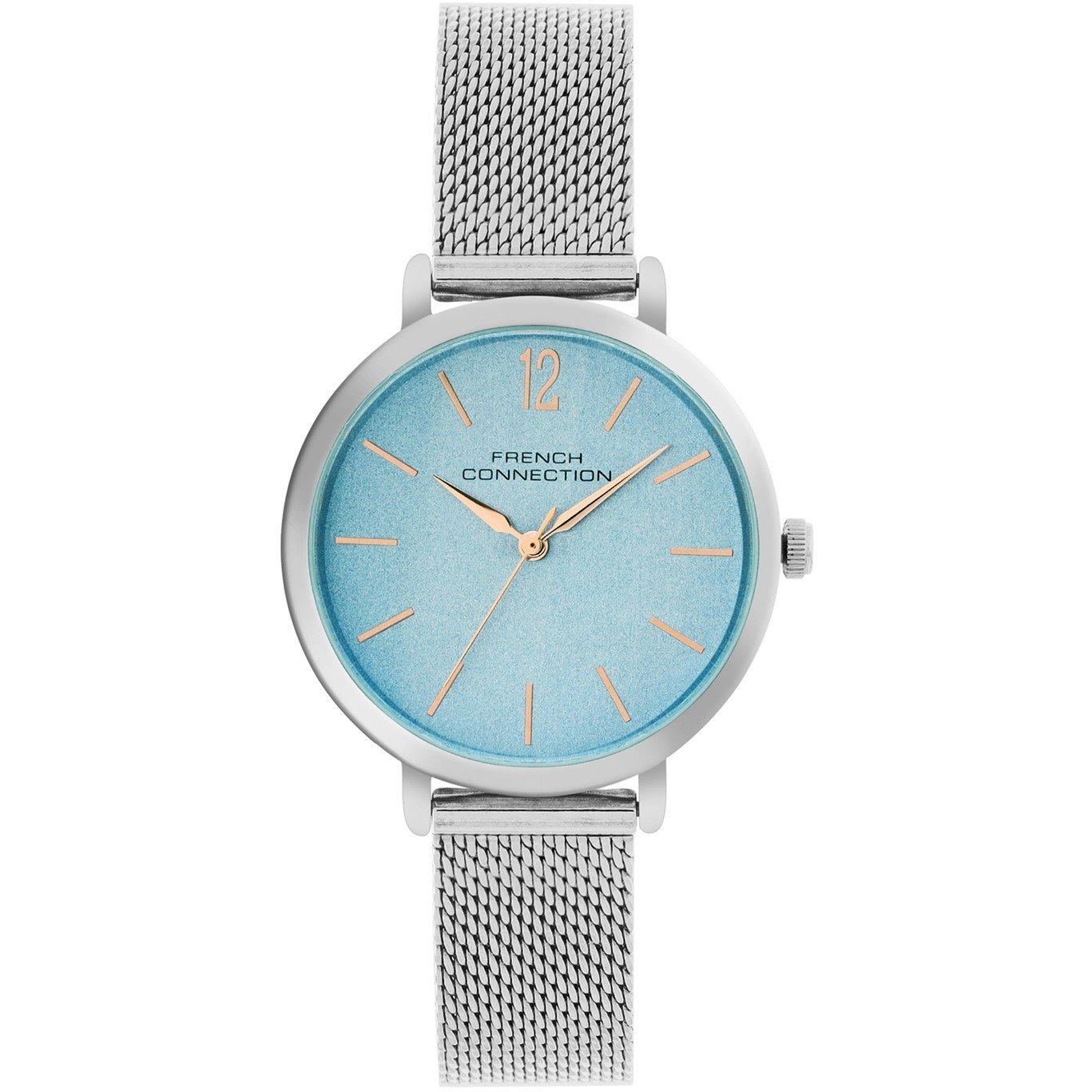Sky Blue - French Connection - Silver Case Round Shape Silver Strap Quartz Watch - 1