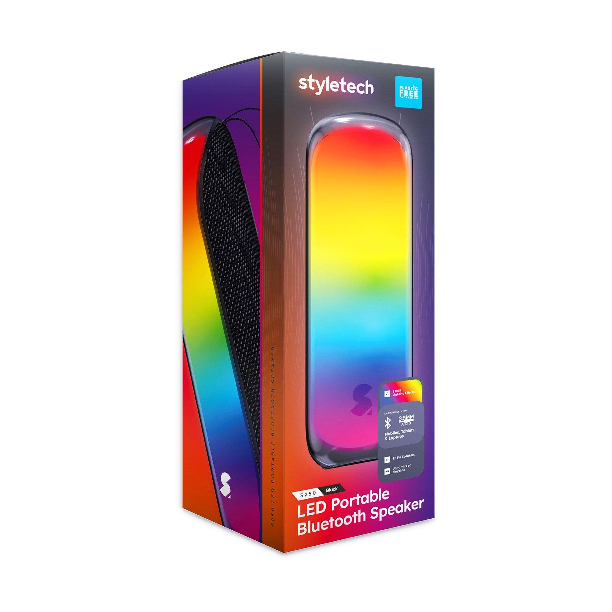 Black - Styletech - BS250 LED Portable Bluetooth Speaker - Black with Grey Trim and Light-Up Front - 2
