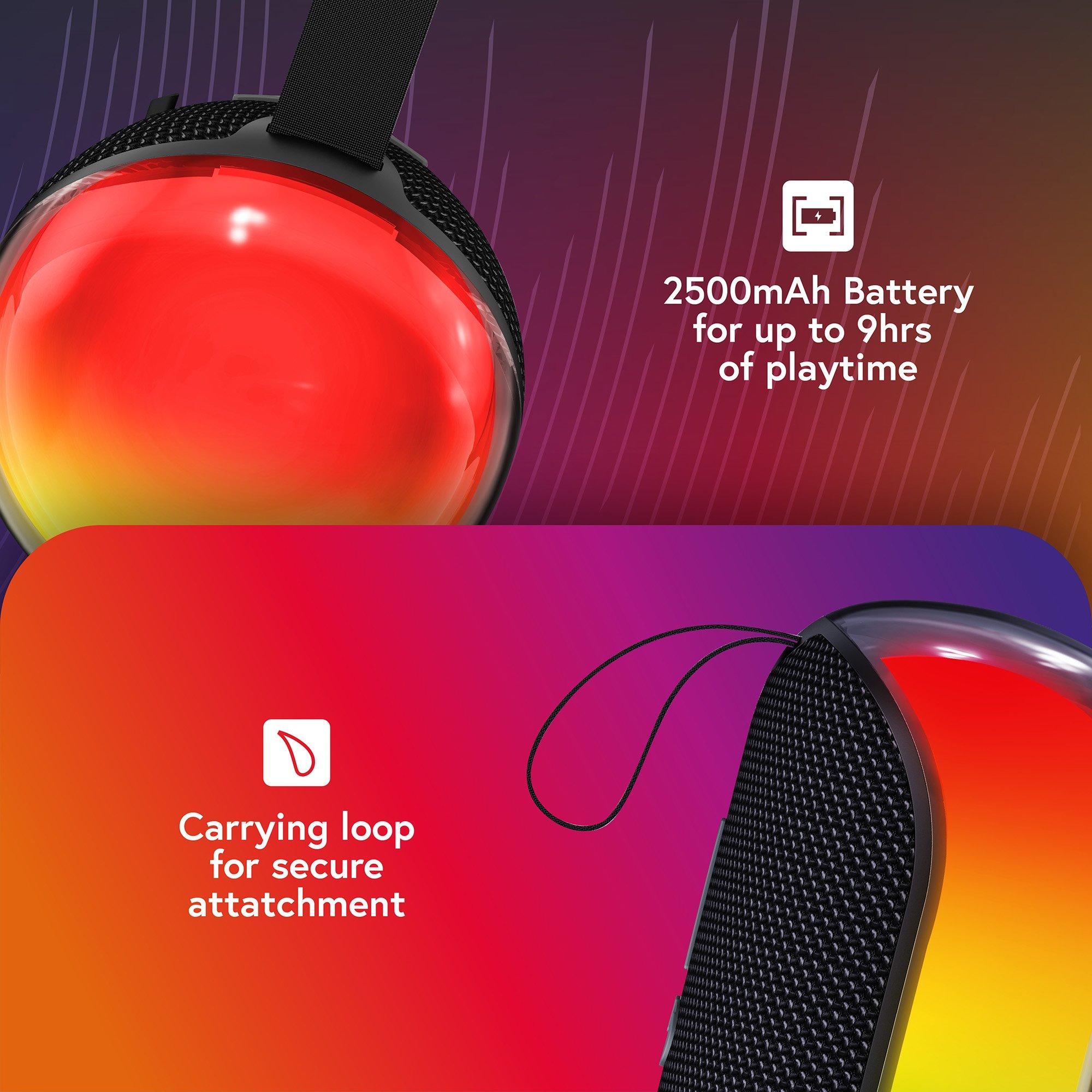 Black - Styletech - BS250 LED Portable Bluetooth Speaker - Black with Grey Trim and Light-Up Front - 7