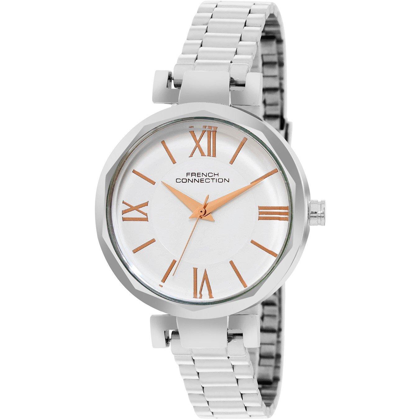 White - French Connection - French Connection Silver Case Round Shape Silver Strap Quartz Watch - 2