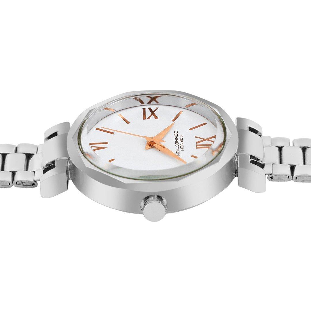 White - French Connection - French Connection Silver Case Round Shape Silver Strap Quartz Watch - 3