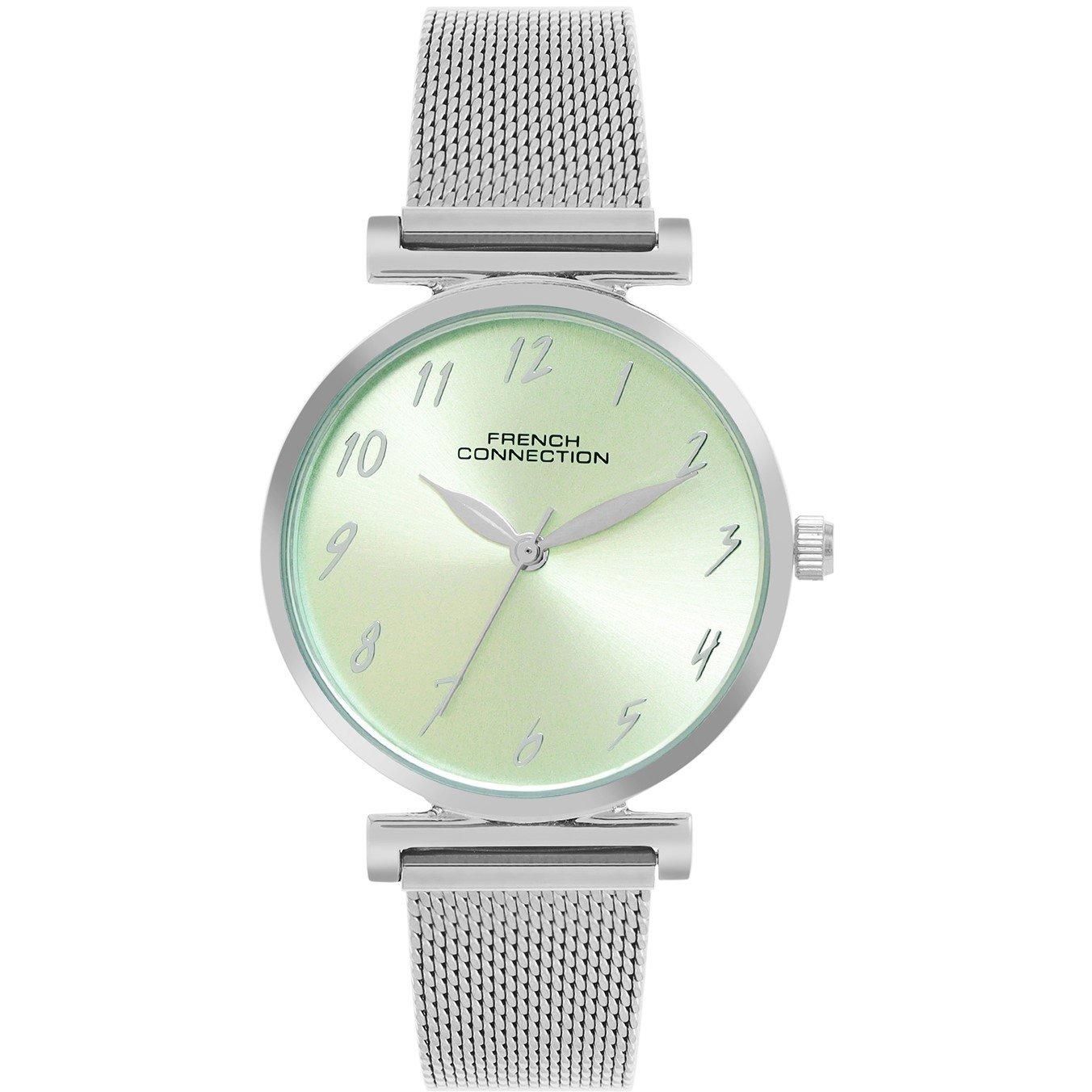 Sea Green - French Connection - Silver Case Round Shape Silver Strap Quartz Watch - 1