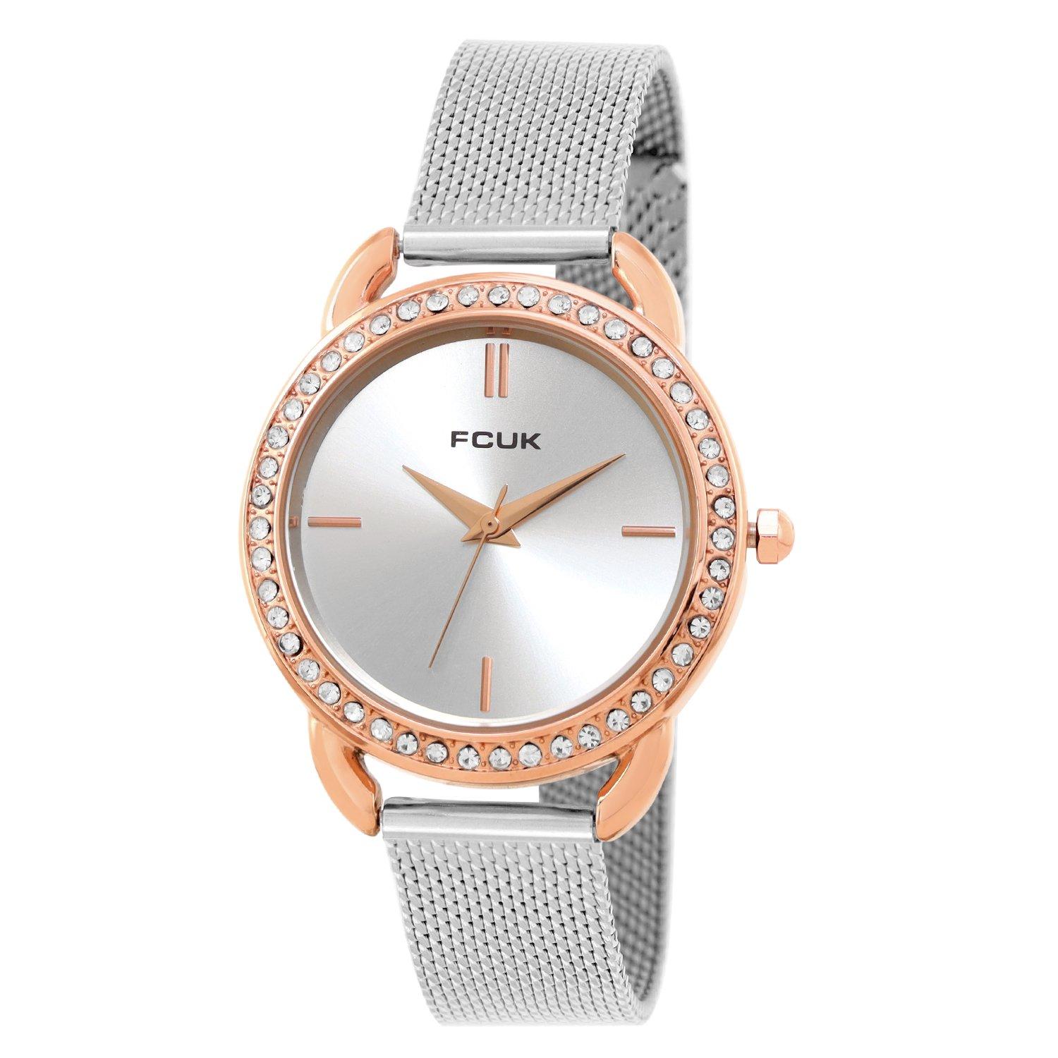 White - French Connection - French Connection Rose Case Round Shape Silver Strap Quartz Watch - 2